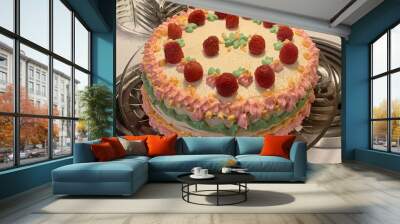 pastel cake with raspberries Wall mural