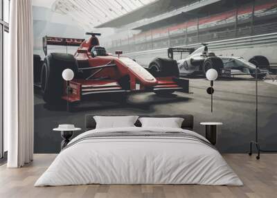 Speed Demons: Formula 1 Cars Unleashing their Inner Beast on the Track Wall mural