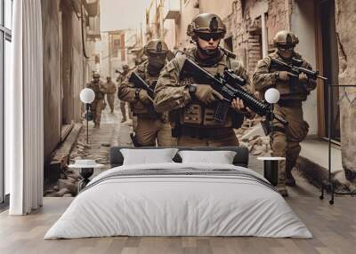 Tactical urban response readiness: armed forces maintain high levels of preparedness for urban crises. Wall mural