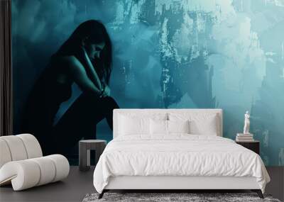 Graphical art of women suffering from mental illness  Wall mural