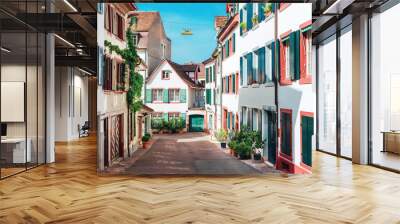 Cosy colorful street of historic old town in Basel, Switzerland Wall mural