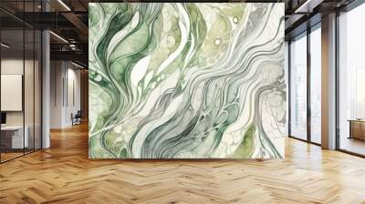 Background of delicate scales and serpentine body patterns on a green snake, watercolor green and gray illustration for banner, poster. Symbol of 2025 year. Marble stone background Wall mural