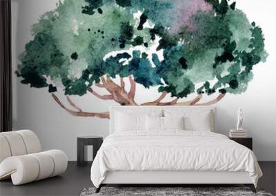 Watercolor hand painted tree on white background. Cute illustration on white background. Can be used for print, blog, poster, greeting cards, wedding invitations Wall mural