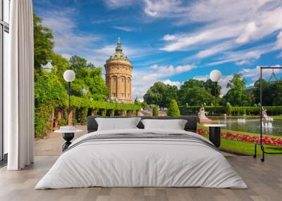 View of the Mannheim Water Tower at a sunny summer day Wall mural