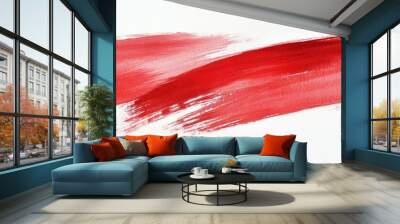 Abstract Red Paint Brush Strokes on White Background - Two red brush strokes on a white background, symbolizing energy, passion, creativity, art, and design. Wall mural