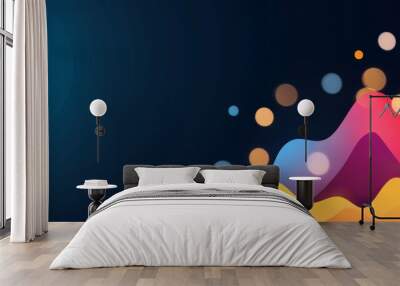 An abstract background featuring vibrant waves of red, orange, yellow, blue, and purple, with a gradient of light blue to dark blue, creating a dynamic and modern design. The abstract background is pe Wall mural