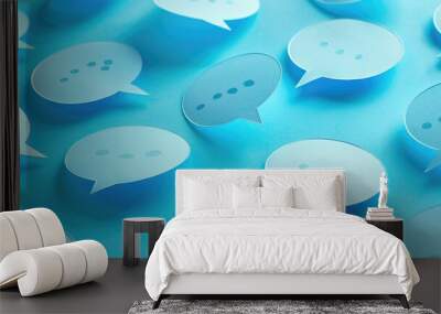 Blue communication bubble background texture - The image portrays a seamless pattern of blue speech bubbles symbolizing online communication and social media interaction Wall mural