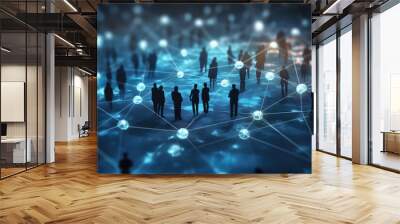 Group of business people silhouettes and social connection concept. Wall mural