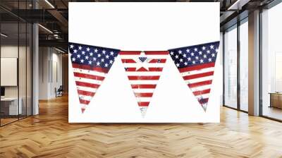 Patriotic bunting of American flags - Festive American flag bunting arranged in a row against a white background for patriotic decoration Wall mural