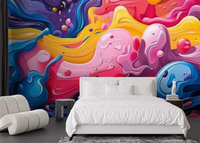 Vibrant abstract fluid art with waves - A captivating digital artwork featuring waves of multicolored liquid in an energetic and dynamic composition Wall mural