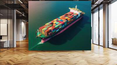 Aerial view of a large heavy loaded container cargo Wall mural