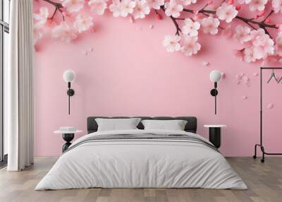 Beautiful sakura flowers  on pink background. Wall mural