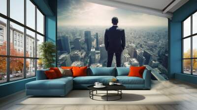 businessman with cityscape view background Wall mural