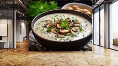 creamy mushroom soup on background Wall mural