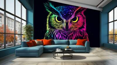 owl with color light on dark background Wall mural