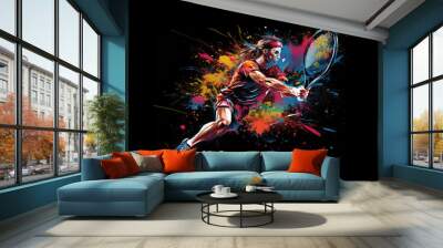 tennis players color splash on background Wall mural