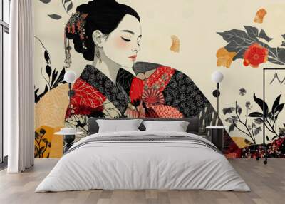 woman with fashion pattern design on background Wall mural