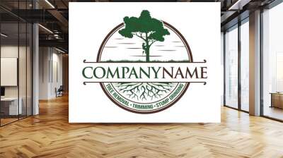 Tree service vintage logo design on white background Wall mural