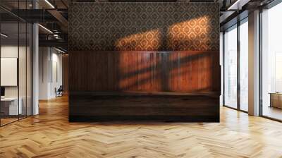 vintage room with old wood paneling at sunset Wall mural