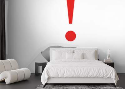 A hand holding a red exclamation point. Illustration in a modern collage style on a transparent background Wall mural