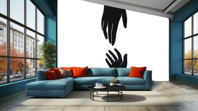 Adult's and kid's hands are drawn to each other. Black silhouettes isolated on white background. Vector illustration Wall mural