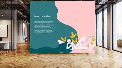 banner template with woman with long hair and place for text. femininity and unity with nature. vect Wall mural