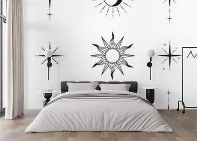 Collection of celestial symbols - sun, moon, stars. Illustration on transparent background Wall mural