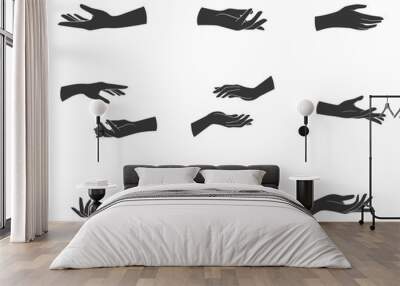 Collection of hands poses. Hands black shapes set. Vector illustration isolated on white background Wall mural