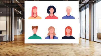 Collection of portraits of a woman, front view. Modern flat vector illustration isolated on white background Wall mural