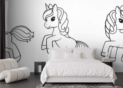 Cute Cartoon Unicorns isolated on white background. Vector illustration for coloring books Wall mural