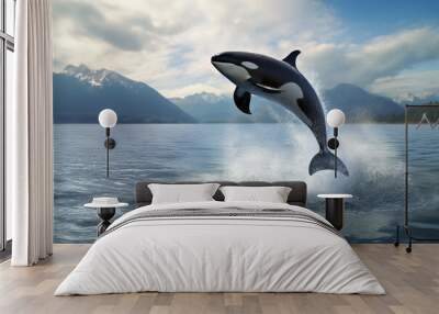 Orca jumping from water Wall mural