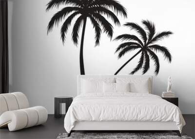 Two black palm trees shape, silhouette of an exotic plant. Vector illustration isolated on white background Wall mural