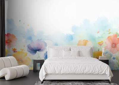 Watercolor illustration of a abstract spring flowers background with a copy space. AI generative Wall mural