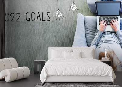 2022 goals with man using a laptop in a modern gray chair Wall mural