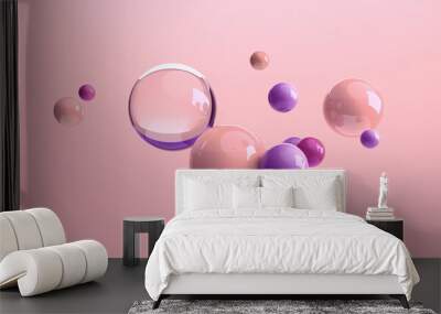 3D render design of floating different size of spheres Wall mural