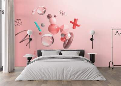 3D render of flying geometric spheres Wall mural