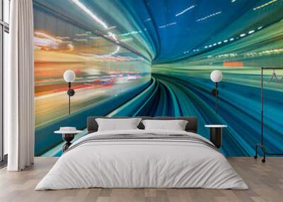 Abstract high speed technology POV train motion blurred concept from the Yuikamome monorail in Tokyo, Japan Wall mural