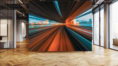 Abstract high speed technology POV train motion blurred concept from the Yuikamome monorail in Tokyo, Japan Wall mural