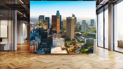 Aerial view of a Downtown LA at sunset Wall mural