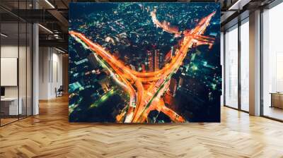 Aerial view of a massive highway intersection in Tokyo Wall mural