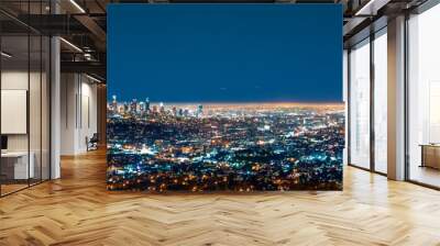 Aerial view of Downtown Los Angeles at night Wall mural