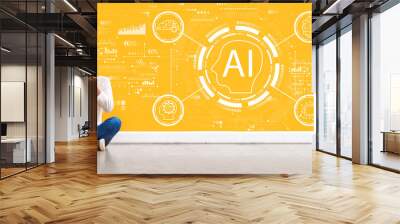 AI concept with young woman holding a tablet computer Wall mural