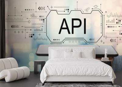 API concept with man holding a tablet computer Wall mural