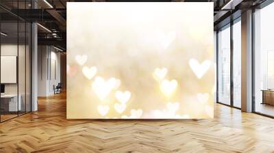 Beautiful shiny hearts and abstract lights background Wall mural