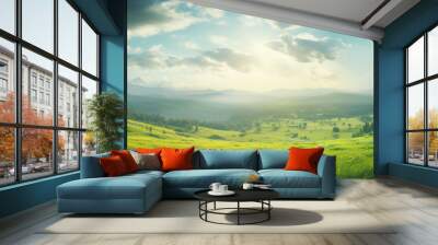 beautiful summer meadow landscape with sunlight Wall mural