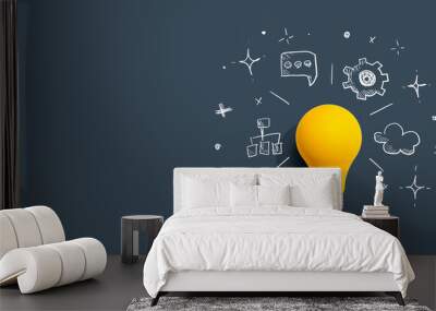 Brainstorming concept with a light bulb - Flat lay Wall mural