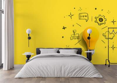 Brainstorming concept with a light bulb - Flat lay Wall mural