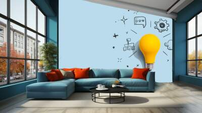 Brainstorming concept with a light bulb - Flat lay Wall mural