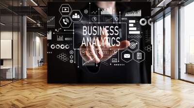 Business Analytics with businessman on a black background  Wall mural