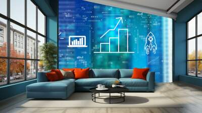 Business growth analysis with downtown skyline Wall mural